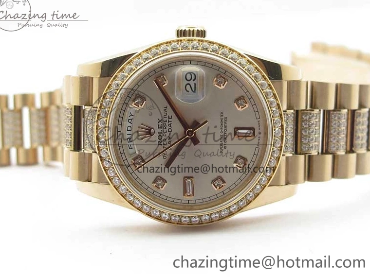 Bracelet Day-Date Dial Silver on Crystal RG A2836 Best Edition 128235 Marker Crystal BP President 36mm RG 0511